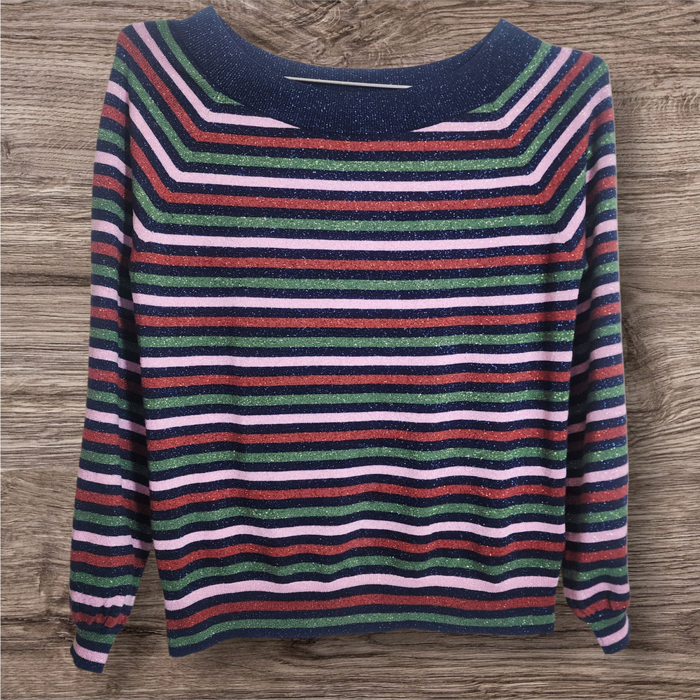 Boden‎ striped wool blend sparkly long sleeve colorful sweater woman's size 8